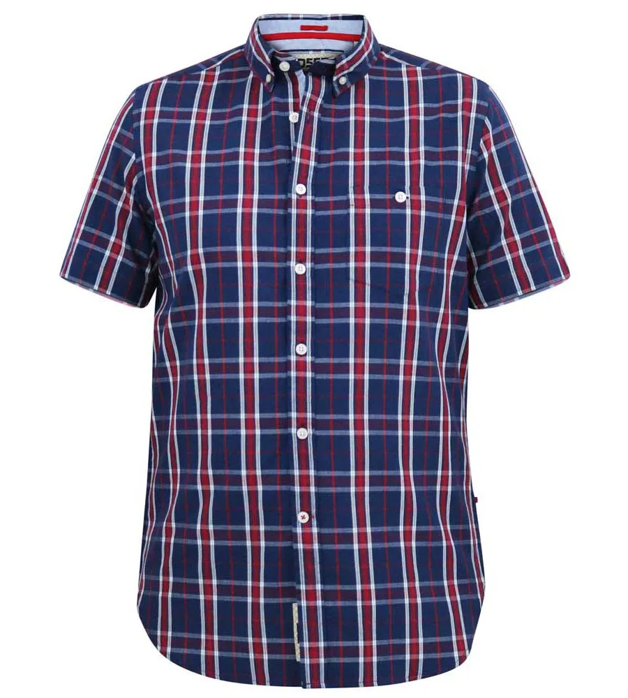 D555 Big Mens Navy/Red Check Shirt With Short Sleeves (ROYSTON)